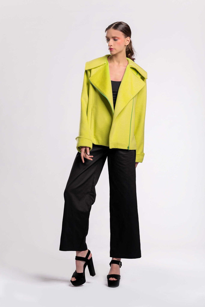 Biker Style Jackets fashion! happy collection, with front zipper fastning, wide collar design made of wool fabric! jujule lemonie yellow