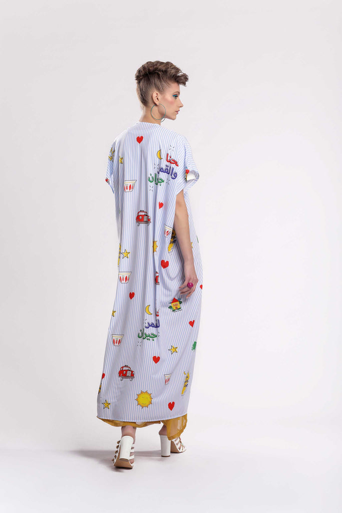 A kaftan to wear and style from the Lebanese Project! Light long duster in Jujule's signature Lebanese print on Cupro fabric