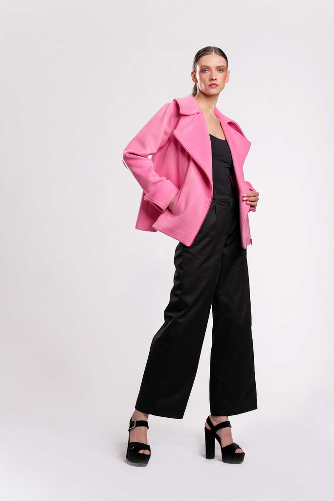 Biker Style Jackets fashion! happy collection, with front zipper fastning, wide collar design made of wool fabric! jujule lemonie pink