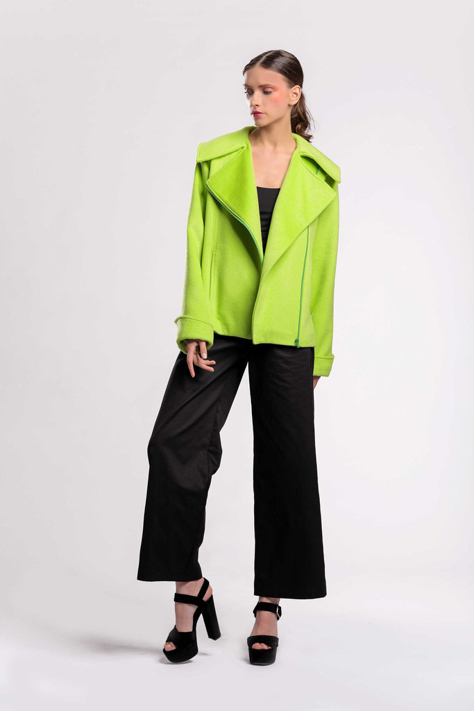 Biker Style Jackets fashion! happy collection, with front zipper fastning, wide collar design made of wool fabric! jujule lemonie lime