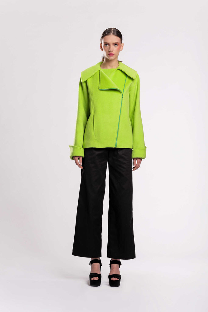 Biker Style Jackets fashion! happy collection, with front zipper fastning, wide collar design made of wool fabric! jujule lemonie lime
