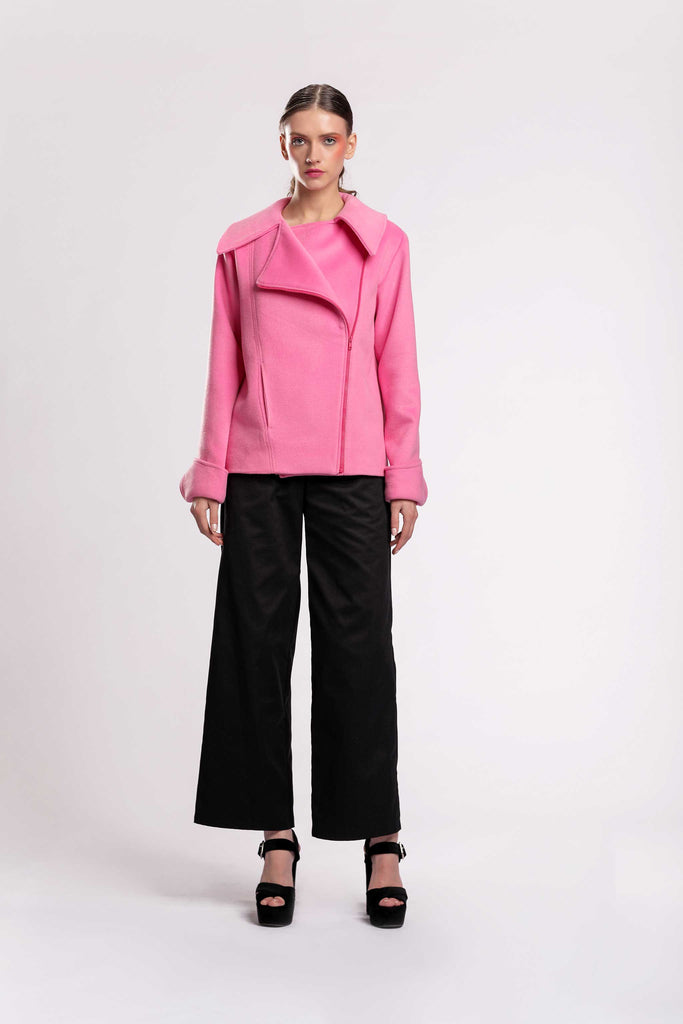 Biker Style Jackets fashion! happy collection, with front zipper fastning, wide collar design made of wool fabric! jujule lemonie pink